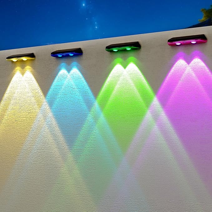 Solar Fence Lights Outdoor Waterproof LED, 13 Lighting Modes, Solar Outdoor Lights Dual Installation IP65 Energy Saving Solar Garden Lights, For Backyard Railings Steps Patio Walls Home Decoration