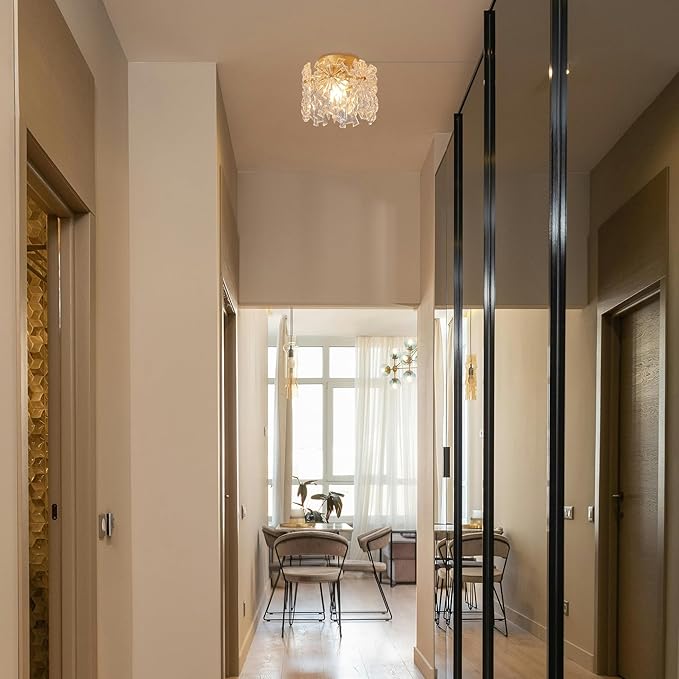 No Wiring Needed Mini Gold Crystal Chandeliers, Semi Flush Mount Light Fixture, 15ft Plug-in - Outdoor Wall Light | Lumora