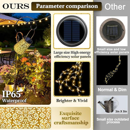 Solar Watering Can Lights:Outdoor Waterproof Metal Led String Lantern - Classic Fariy Hanging Decorations for Garden Pathway Patio - Gifts for Mom Grandma Women Birthday Over 30