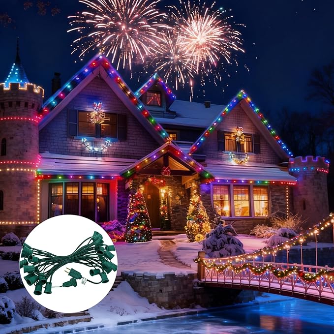 C9 Light Strand, 25Ft Outdoor String Lights Christmas Stringer with 25 E17 Light Sockets, Outdoor Stringer Set for | Lumora