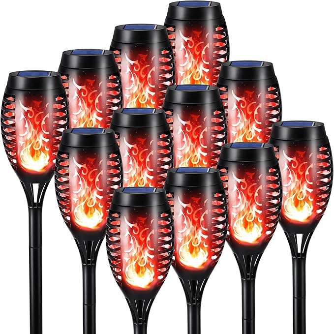 Toodour Solar Torch Flame Lights, 12 Pack Solar Lights Outdoor with Flickering Flame, Waterproof Patio Light Landscape Decoration Lighting for Garden, Lawn, Yard, Outdoor Decorations - Red