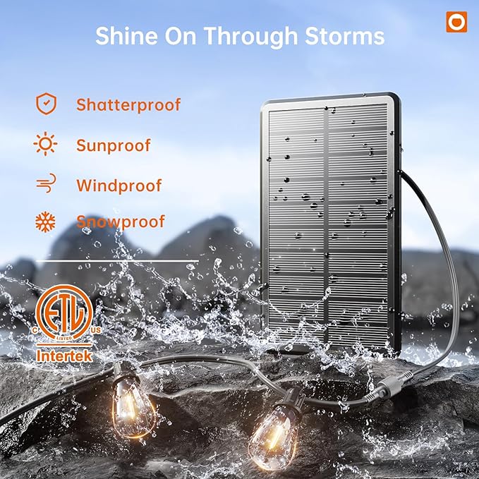 addlon 54FT(48+6) Solar String Lights Outdoor Waterproof with USB Port & Remote Control Dimmable Solar Patio Lights IP65 Solar Powered Edison LED Bulbs for Outside Bistro Camping