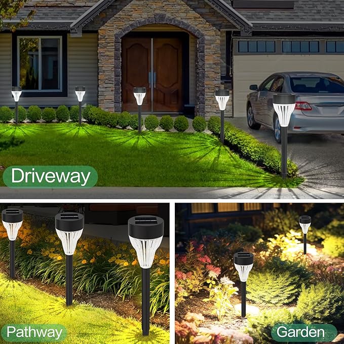 Solar Pathway Lights, 8 Pack LED Outdoor Waterproof, Auto On/Off Solar Garden Lights for Yard, Lawn, Walkway & Driveway Landscape Lighting (8)