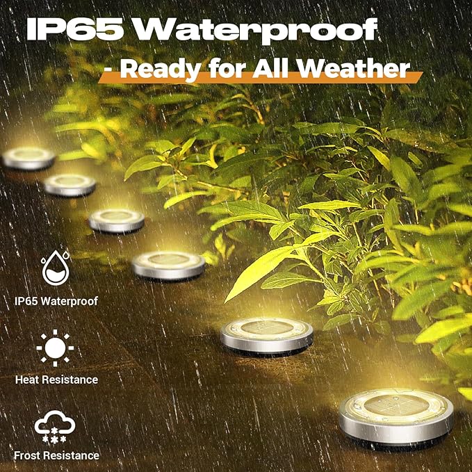 Solar Ground Lights, 18 Pack Flat Solar Light Outdoor Waterproof, Bright LED Solar Disc Lights, 3000K Warm White | Lumora