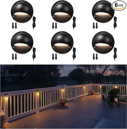 Low Voltage Deck Lights - 12V Landscape Step Lights Outdoor, 5 Color Temperature Dimmable, IP65 Waterproof Integrated Aluminum Lighting Black for Stair Yard Patio Fence 6 Pack