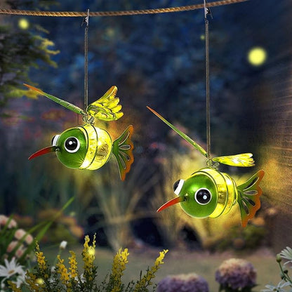 Solar Hanging Hummingbird Lights LED Outdoor Waterproof Powered Garden Decor Light Unique Decorations for Sister Birthday Gardening Gifts for Mom Women Yard Path Backyard Front Porch Balcony