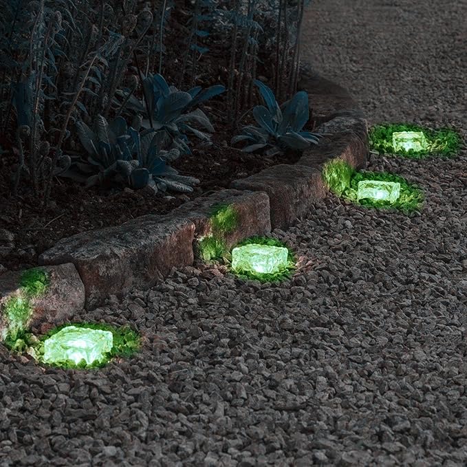 Outdoor 4 Pack Ice Cube Bricks Rocks Lights Solar Powered LED In Ground Pathways Patio Yard Garden Glow Lights Decor | Lumora