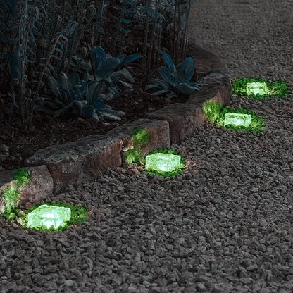 Outdoor 4 Pack Ice Cube Bricks Rocks Lights Solar Powered LED In Ground Pathways Patio Yard Garden Glow Lights Decor