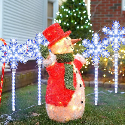LAMPHOME Shooting 17" 568LED Snowflake Lawn Stake Light Super-Bright White and Blue 4 Stakes Total Christmas Outdoor Decoration with UL Standard Adaptor for Outdoor Pathway Lawn Holiday Party Home