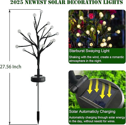 Solar Garden Lights Outdoor, DIY Waterproof Decorative Solar Lights Outdoor 2 Pack with 2 Modes, 20 LED Acrylic Sphere Garden Decor Yard Patio Lawn, Gifts for Mother's Day Mom