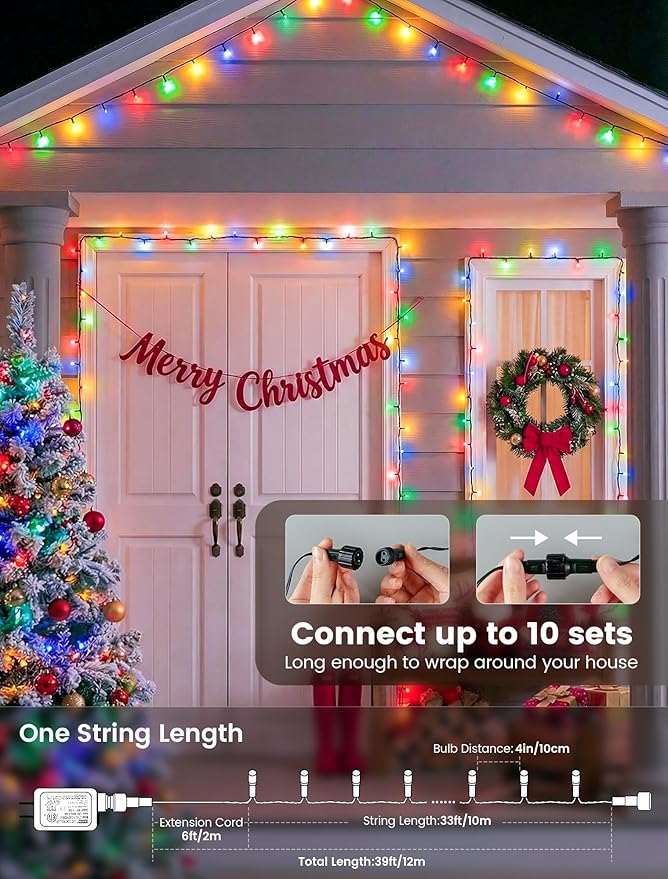 Hopolon String Lights Indoor Outdoor, 33 FT 100 LED Connectable Green Wire Twinkle Fairy Lights, Plug in Christmas Light Waterproof for Wedding Party Patio Spring Decor (Multicolor with Remote)