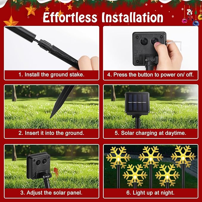 Lewondr Solar Christmas Pathway Lights, 5 PCS Solar Christmas Decorations Outdoor with 2 Lighting Modes, Clear Snowflake Lights with Garden Stake, Waterproof Garden Yard Lawn Patio Holiday Decor