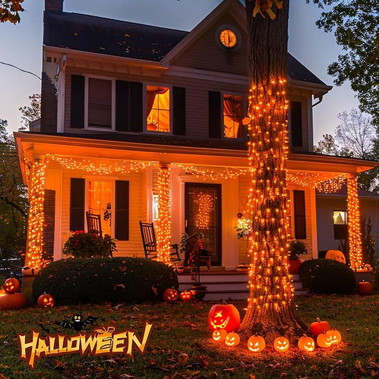 JMEXSUSS 400 LED Orange Lights for Halloween, 132ft Halloween String Lights Plug in with Remote, 8 Modes Orange String Light for Tree Garden Yard Porch House Decorations