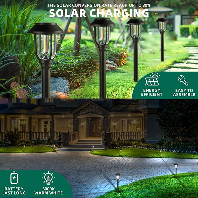 12 Pack Solar Lights Outdoor, Bright 6000K Cool White Solar Pathway Lights Waterproof Auto On/Off Powered,Landscape | Lumora