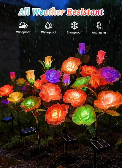 Brightown Outdoor Solar Flower Lights, 4 Pack 7-Color Changing Solar Garden Lights with Larger & More Realistic Rose, Bigger Solar Panel, Waterproof Solar Lights for Yard Garden Lawn Pathway Decor