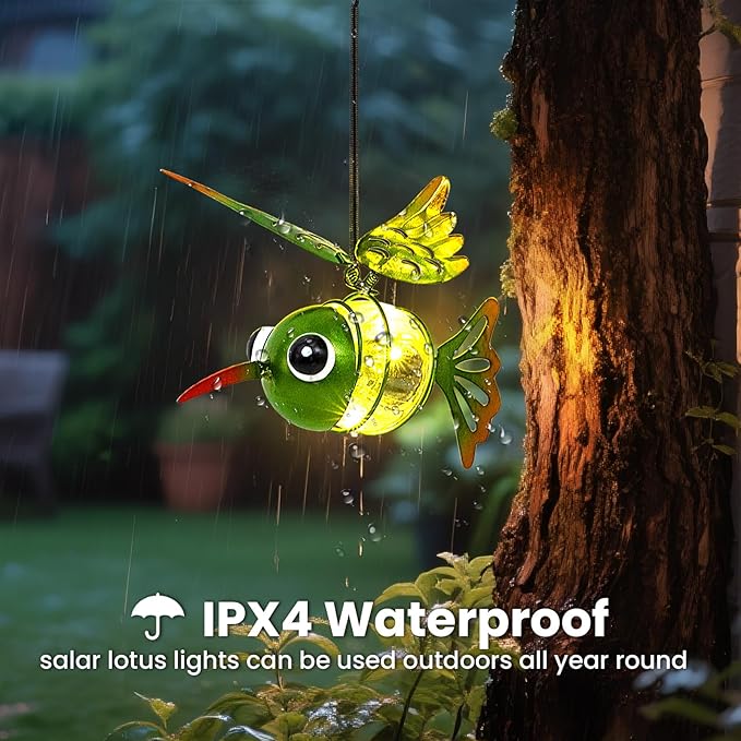 4-in-1 Solar Hanging Lights LED Outdoor Garden Decor Light Waterproof Powered Unique Decorations for Sister Birthday Gardening Gifts for Mom Women Backyard Yard Path Front Porch Balcony