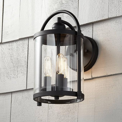 John Timberland Avani Modern Industrial Outdoor Wall Light Fixture Black Metal 13" Clear Cylindrical Glass Exterior House Porch Patio Outside Deck Garage Yard Front Door Garden Home Entryway