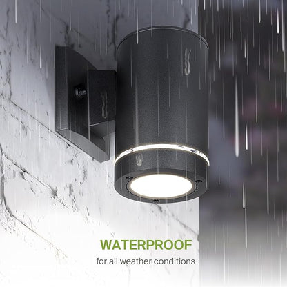 ASD 1 Light Outdoor Wall Light Fixture | 60W E26 Bulb Socket 120V ETL Cylinder Up Down Lights | LED/CFL/Incandescent Bulb Exterior Wall Sconce | Front Door, Porch Patio Lighting | Ringed Black, 6 Pack