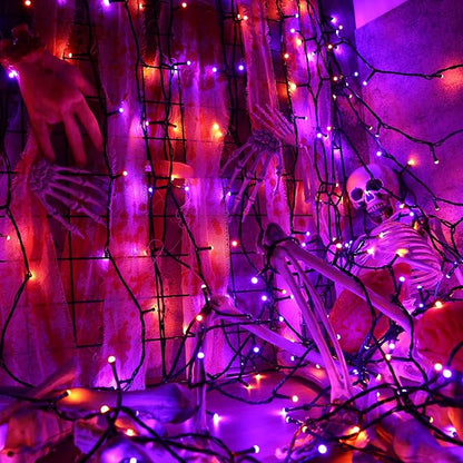 Toodour Halloween Orange & Purple Lights, 131ft 350 LED Plug in String Lights with 8 Modes and Timer, Connectable, Waterproof Halloween Outdoor Lights for Home, Party, Garden,Holiday Decorations