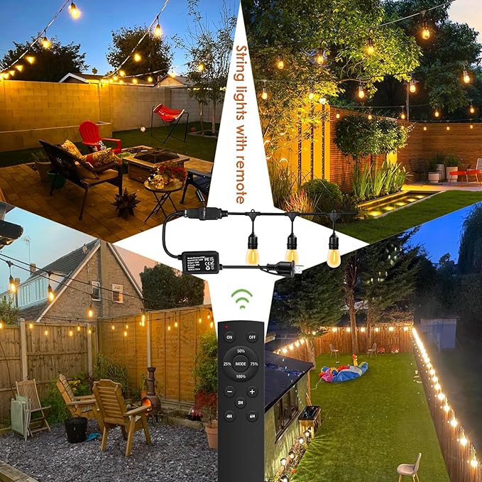 1-Pack 150 ft Outdoor String Lights with Remote Patio Lights Weatherproof, 45+3 Spare S14 Shatterproof Warm 2200K | Lumora