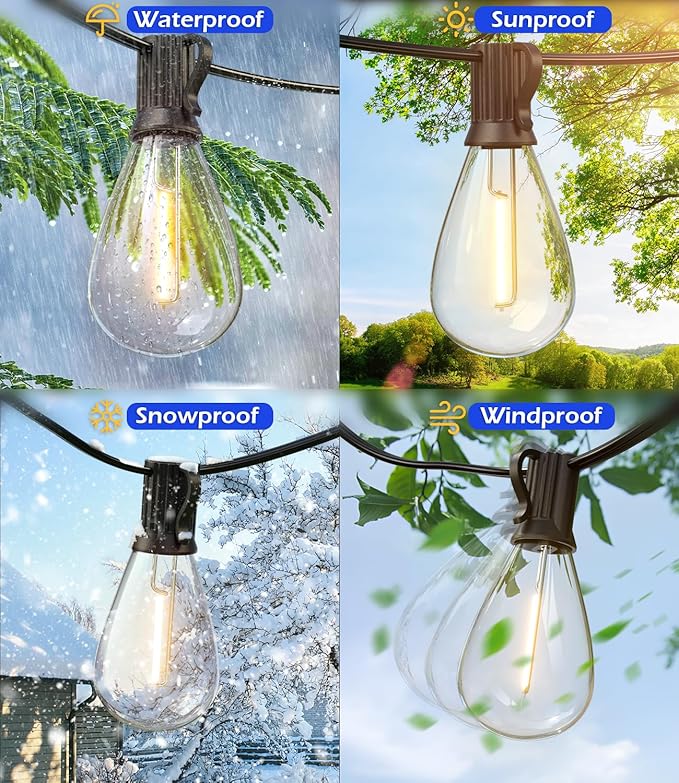 luckystyle 30FT LED Outdoor String Lights with 8+1 Edison Shatterproof Waterproof Bulbs, 2700K Commercial Grade Patio Lights, Heavy Duty Outside Hanging Outdoor Lights for Garden Porch Deck Decor