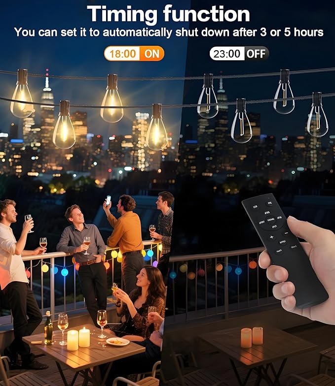 Tenmiro 200FT LED Outdoor String Lights with Remote, 74+2 Shatterproof Bulbs Dimmable Timing 3 Light Modes Outside | Lumora