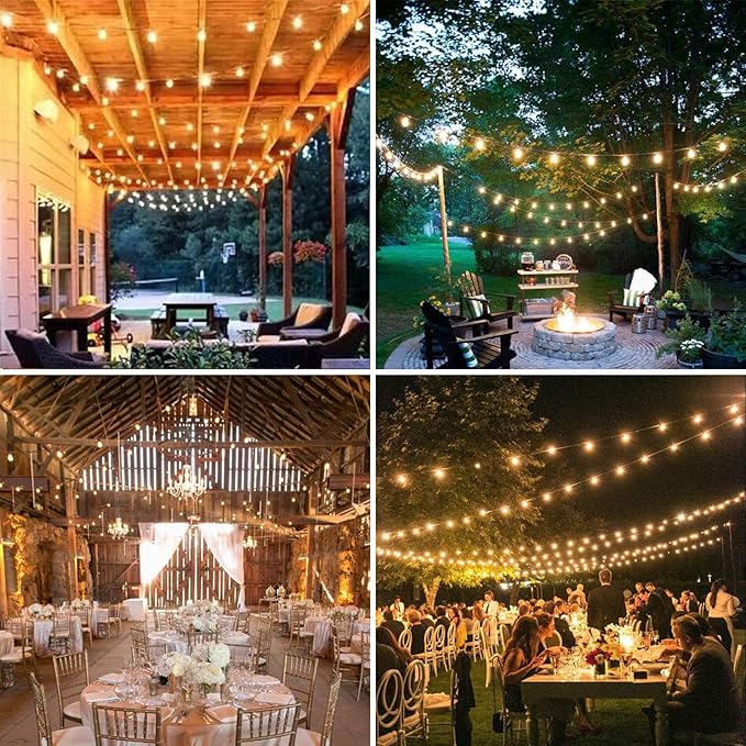 Achin Outdoor String Lights White 100Ft LED Patio Lights Outdoor Waterproof with 50+2 Shatterproof ST38 Bulbs 2200K | Lumora