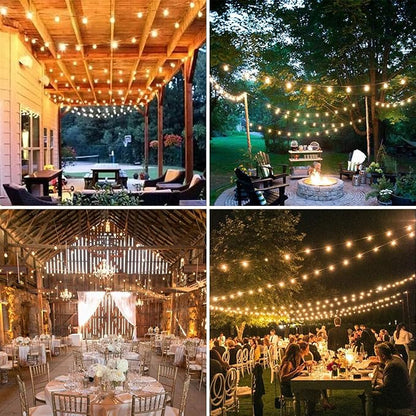 Achin Outdoor String Lights White 100Ft LED Patio Lights Outdoor Waterproof with 50+2 Shatterproof ST38 Bulbs 2200K Dimmable String Lights for Outside Backyard Party Wedding, White Cord