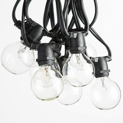 Hometown Evolution, Inc. 100 Foot C9 Commercial Exterior Globe String Lights with 80 G50 2 Inch Clear Bulbs (Black Wire) for Weatherproof Heavy Duty Vintage Outside Lighting