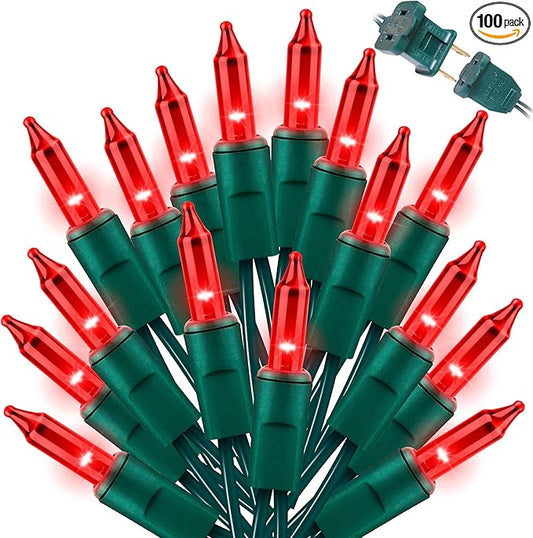 LAMPHOME Christmas String Light,100 Count Incandescent Mini String Light in 21.6ft,Indoor/Outdoor 120V UL Certified Mini Light for Christmas,Wedding,Patio Lawn,Home,Garden,Party,Store (Red)