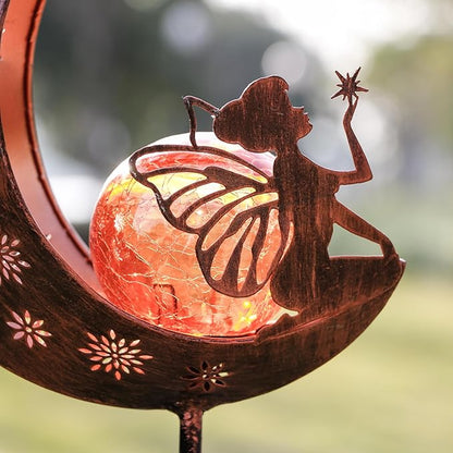 TERESA'S Collections Garden Decor for Outside,Moon Fairy Garden Accessories for Outdoor Decor, 39'' Solar Lights for Yard Decorations Outdoor, Metal Yard Stakes for Lawn Patio Porch Gifts for Mom