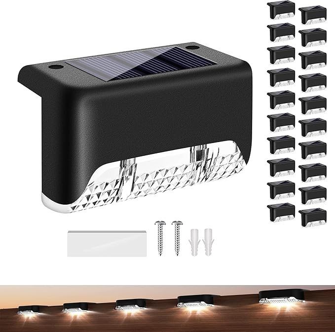 Step Lights Waterproof LED Solar Power Outdoor Fence Light for Deck Stair Railing, Outside Lighting for Wall Garden | Lumora