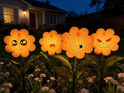 4 Pack Bobble Face Wind Spinners Sunflower Fairy Light Pinwheels Solar Light Outdoor - Garden Decor, Waterproof Auto-On/Off Pathway, Lawn, Yard Stake Light Windmill for Decorations
