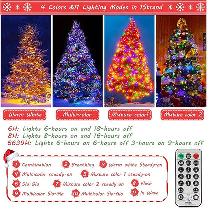 Color Changing Christmas Lights - Christmas Tree Lights - 180FT 500 LED with 11 Modes, Warm White and Multi & Color Christmas Light String, for Xmas Tree Decorations Garden Party