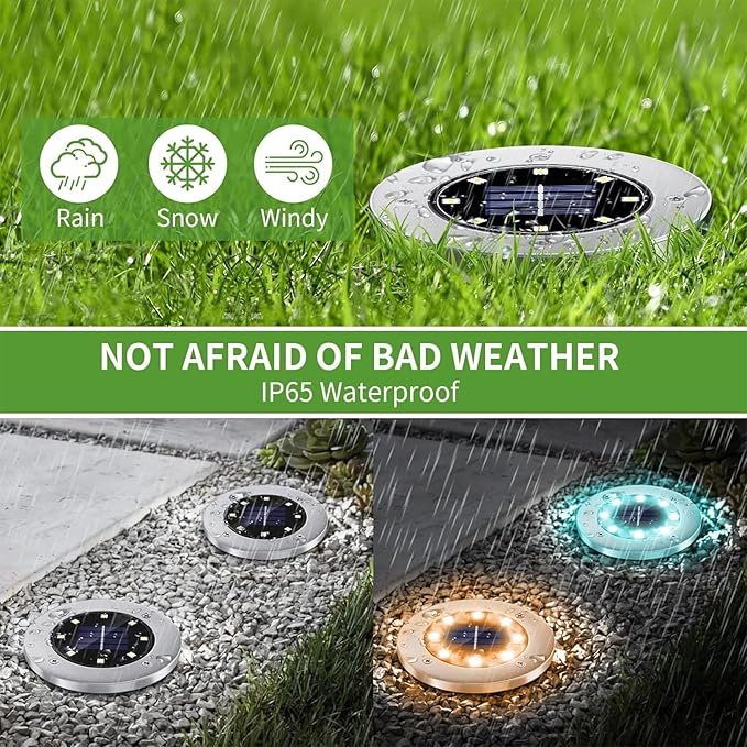 Color Changing Solar Ground Lights Outdoor, 4 Pack 8 LED Color Changing Solar Disk Lights Waterproof Garden | Lumora