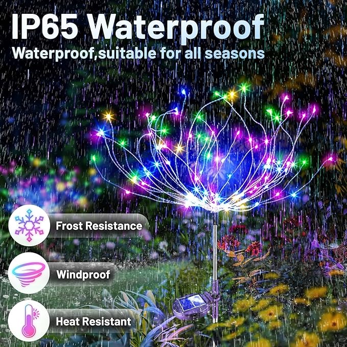 Anordsem Solar Garden Lights Outdoor: Waterproof 120 LED Fireworks Multicolor Starburst - Christmas Decoration Dandelion Lighting Yard Patio Pathway - Holiday Party Gifts for Homeowners