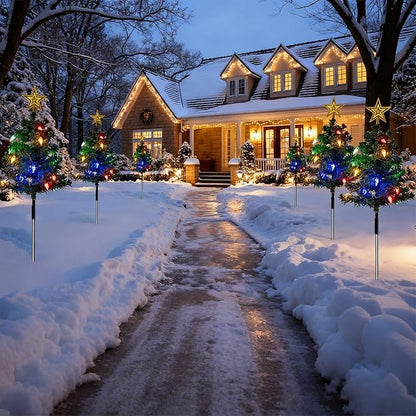 2 Pack Solar Christmas Decorations Tree Lights, Upgraded Outdoor Solar Stake Decorative Lights Xmas Tree W/100 LED-RGB Lights, 8 Lighting Modes & IP65 Waterproof, for Garden Pathway Lawn Patio