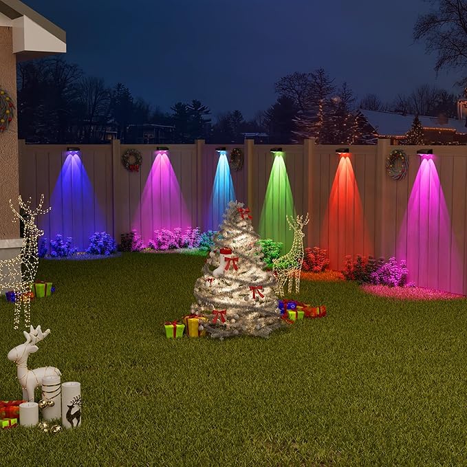 VOLISUN Solar Fence Lights Outdoor 8 Pack, 10 Colors ＆ Color Changing Fence Lights Solar Powered, IP65 Waterproof Solar Lights for Fence, Garden, Patio, Backyard, Railing, Deck, Wall, Pool（Black）
