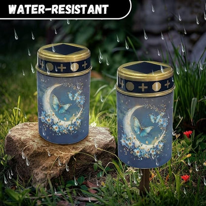 Moon Butterfly Solar Powered Cemetery Memorial Light,Cemetery Decorations for Grave,Grave Markers for Cemetery Solar Cemetery Lamp,Solar Grave Light