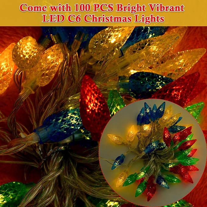 2 Pack 39'' Solar Christmas Tree Lights Outdoor - Large White Solar Christmas Tree with 100 LED Multi-Color C6 String Lights for Outside Decorations, Xmas Trees Decor for Yard Pathway Cemetery