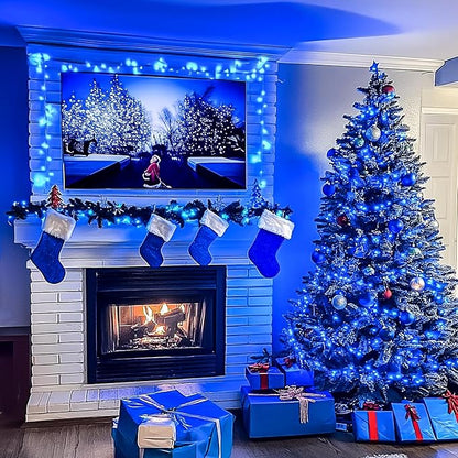 JMEXSUSS 150 LED Blue Christmas Lights Indoor Outdoor, Connectable 59 ft String Lights Plug in, 8 Modes Blue Twinkle Fairy Lights for Bedroom Patio Party Tree Christmas Decorations (Pack of 2)