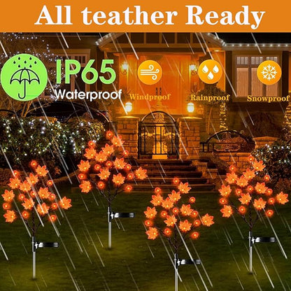 2 Pack 40LED Solar Outdoor Maple Leaf Lights for Fall Decor-3D Maple Pumpkin Thanksgiving Lights with 2 Modes | Waterproof Solar Garden Lights for Yard, Pathway, Halloween, Christmas Decorations