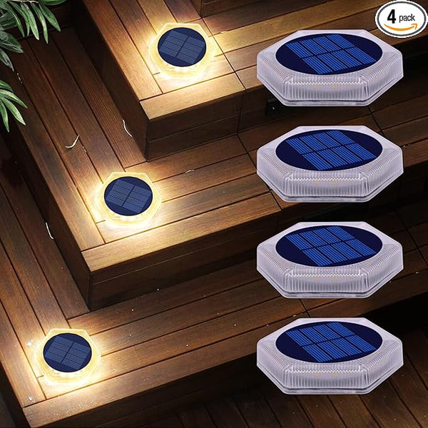Solar Step Lights for Outside Waterproof, 4 Pack Warm White Outdoor Stair Light Solar Powered, Stick on Lights for | Lumora