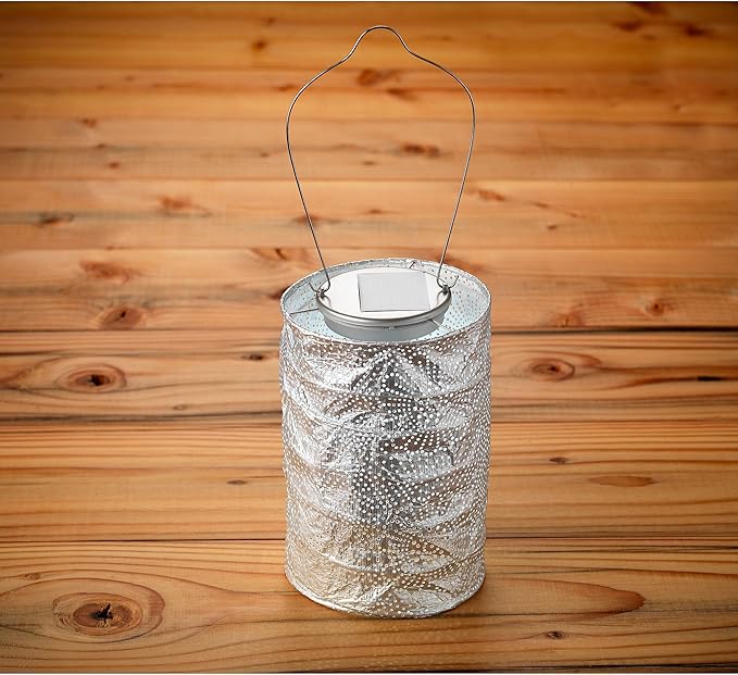 Soji Stella Market, LED Outdoor Solar Lantern, Handmade with Weather-Resistant UV Rated Tyvek fabric, Stainless | Lumora