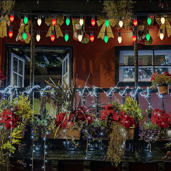 Abeja C7 Multicolor Christmas String Lights, 25Ft Ceramic Multicolor String Lights with 27 C7 Red White Green | Lumora
