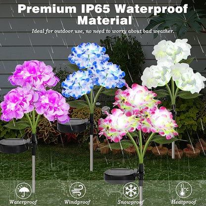 Lewondr 4 Pack Solar Garden Lights, Solar Flowers Lights with 4 Blooming Hydrangea Flowers, Waterproof Solar Lights Outdoor for Yard Porch Patio Backyard Pathway Gardening, 2 Lighting Modes, Colorful