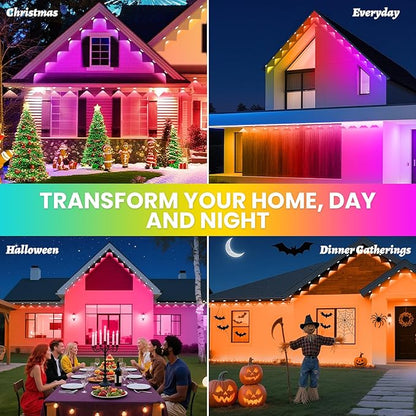 Permanent Lights for Outside House, 50 FT RGB Women's Day Outdoor Lights, App, Bluetooth Music, Ip67, Christmas Permanent Led Outdoor Lighting for Soffit Fence Garage Landscape Patio.