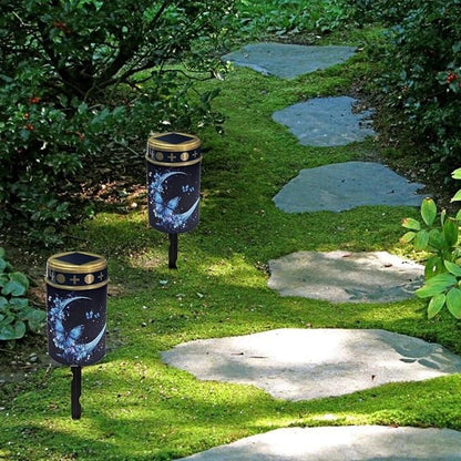 Butterfly Moon Floral Solar Garden Lights,Solar Decorative Lights,Waterproof Solar Outdoor Lights,Solar Stake Lights for Cemetery Grave Garden Patio Yard Lawn Decoration