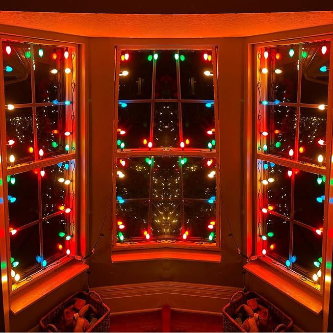SUNSGNE C7 LED Outdoor Christmas Lights, 25ft Vintage Christmas Lights with 27 LED Plastic Colored Bulbs(2 Spare) | Lumora