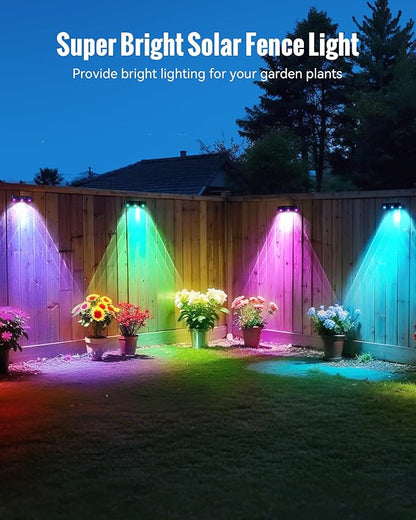 Solar Outdoor Fence Lights Solar Powered, 60LM RGB Outdoor Solar Lights with Sync Group Control & 10 Light Modes, Solar Lights Outdoor Waterproof IP65 for Outside Porch, Wall, Deck (16 Pack)